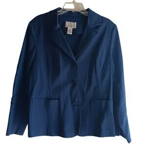 EUC Susan Graver L Blue Jacket Long Sleeve Collar Embroidery Embellishments